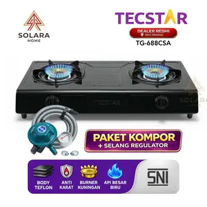 TECSTAR Kompor Gas 2 Tungku Teflon TG-688CSA/Kompor Gas 2 Tungku TECSTAR Ceflon Anti Karat,SNI