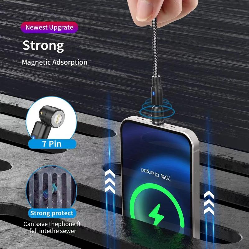 Magnetic Charging Cable 3 in 1 Magnet USB Cable 360 ° + 180 ° Rotating Charging Cable 3A Fast, 1M or 2M Nylon Braided Magnetic Cable Compatible with Micro USB,Type C/USB C,I-Phone, for phone, Tablets, and more, 3A USB C to USB C fast charging cable. 3