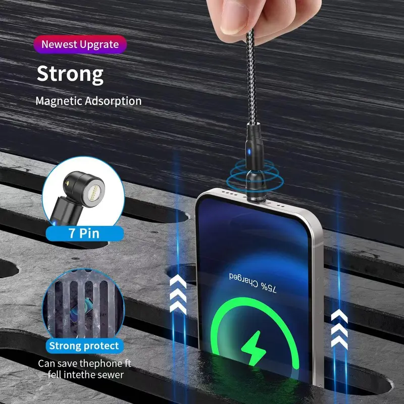 Magnetic Charging Cable 3 in 1 Magnet USB Cable 360 ° + 180 ° Rotating Charging Cable 3A Fast, 1M or 2M Nylon Braided Magnetic Cable Compatible with Micro USB,Type C/USB C,I-Phone, for phone, Tablets, and more, 3A USB C to USB C fast charging cable. 2