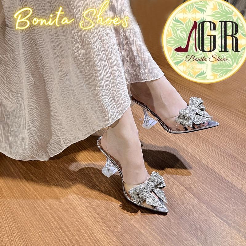 N1 Giày cao gót mũi nhọn Nơ hạt đá cao 3 phân 7 phân và 9 phân Nữ Shoes Sandal- G106