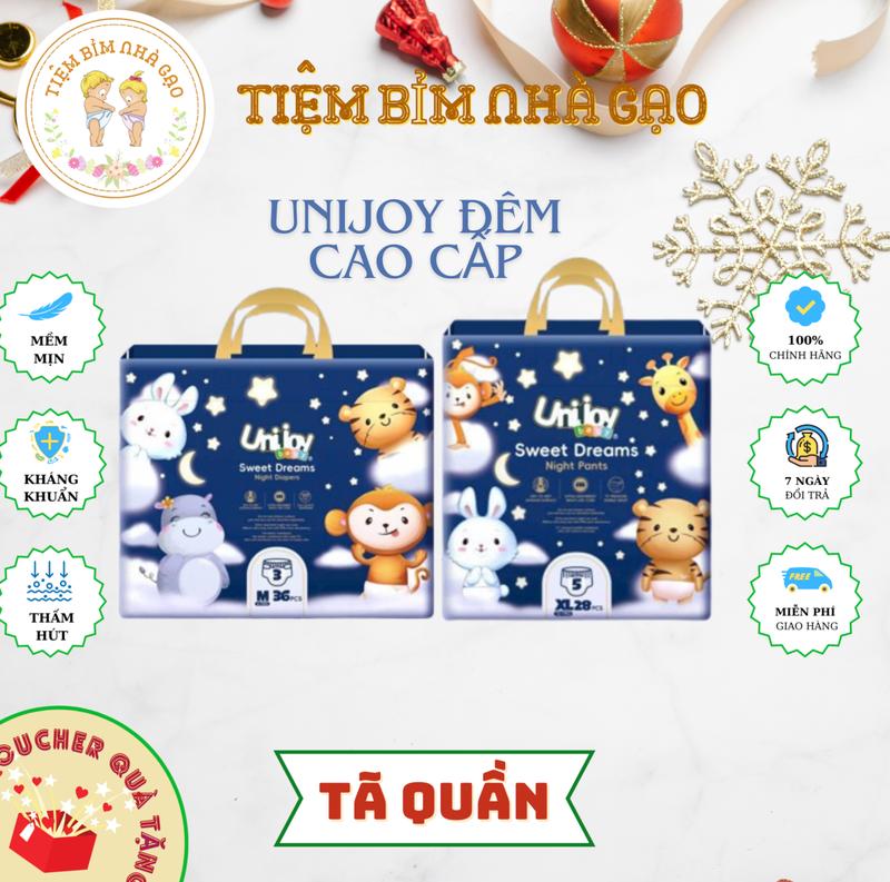 Mua 3 tặng 1 Tã Bỉm Unijoy sweet dreams đêm bản cao cấp thương hiệu Mỹ không hăm chống tràn thấm hút hô ráo được công nhận là kiểm tra da liễu nên cực kỳ an toàn cho bé khi sử dụng. bỉm hằngdumục mieng lot momo diamond bỉm tặng tả tô