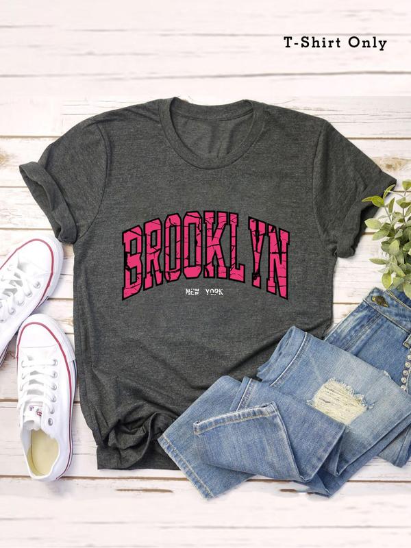 【Plus Size】 Letter Print Drop Shoulder Tee, Fashion Casual Half Sleeve T-shirt for Daily Outdoor Wear, Women Plus Clothing for Summer 0