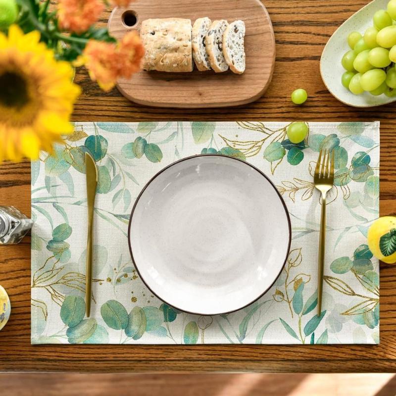 Dining Table Hydrangea Pattern Linen Placemat Heat Resistant Anti Slip Table Mat Oil Proof Rustic Tableware Pad Table Decoration 4
