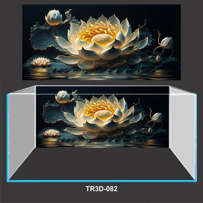 TRANH DÁN HỒ CÁ MẪU HOA SEN TR3D-082, IN TRÊN CHẤT LIỆU DECAL CÓ KEO, CHỐNG THẤM NƯỚC, KHÔNG PHAI MÀU