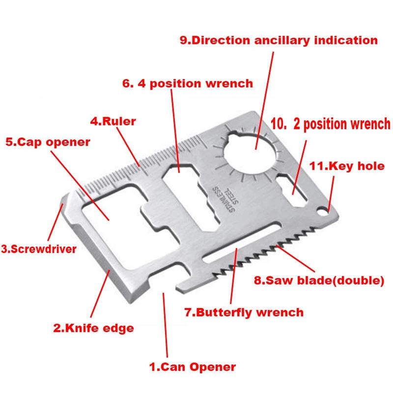 Product Introduction of EDC Credit Card Multifunctional Pocket Hunting  Outdoor Sports Camping Hiking Survival Rescue Emergency Tools Multi Tool 33