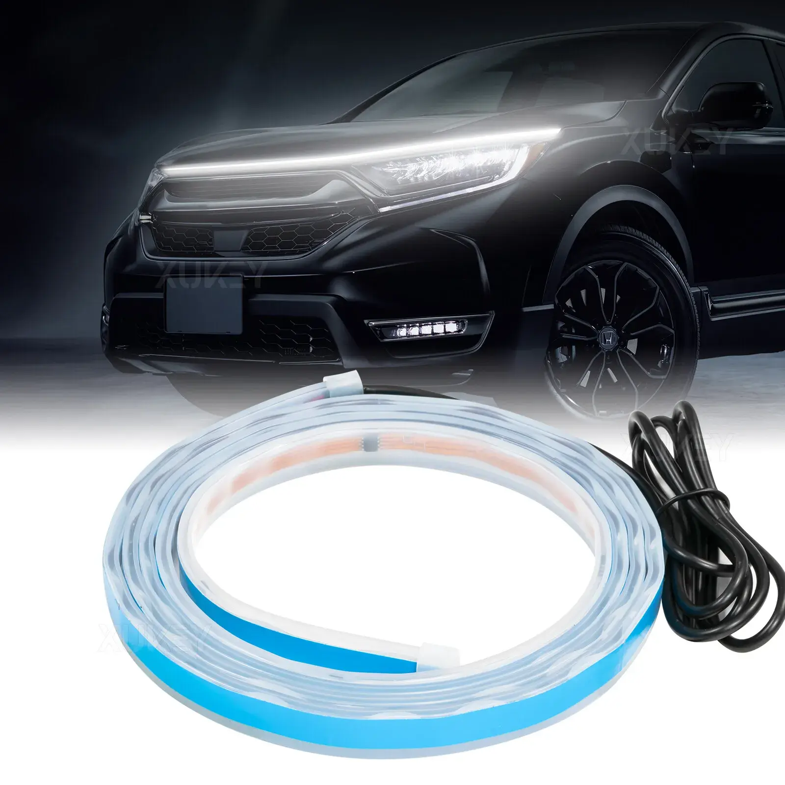 Car Hood Signal Light Universal 12V LED Auto Daytime Running Light DRL White Headlight Strip Flexible Decorative Atmosphere Lamp