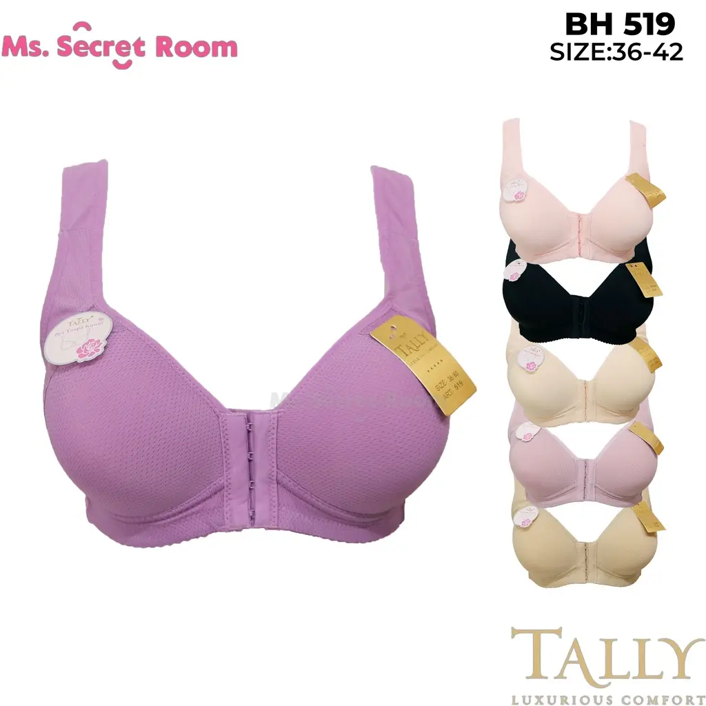 Tally Bra Bh 519 | Cup C | Full Cup | Size 36-42 | Tanpa  Kawat | Busa Tipis | Kancing Depan | Bahan Katun Halus