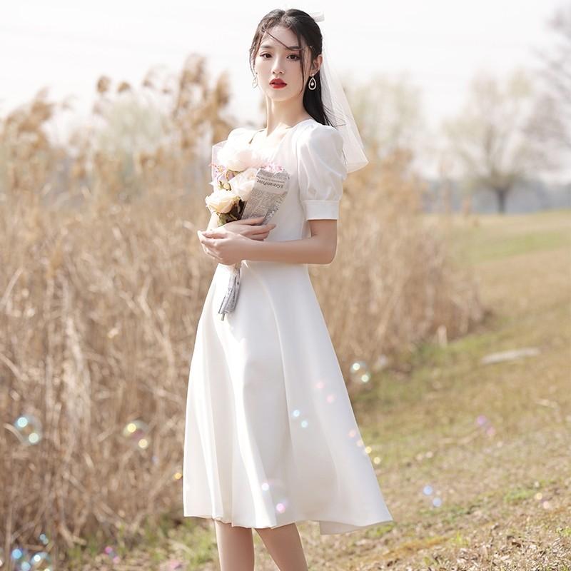 7892 summer dress biru langit korean style formal dress gereja wanita kristen elegant midi dress lengan pendek 5