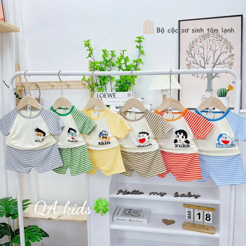 04 Bộ Thun lạnh cho bé trai bé gái size từ 7-15kg  màu ngẫu nhiên (Theo những bảng màu e đã ghim, mẹ nào thích lấy bảng màu nào thì nhắn tin cho shop) Áo Thun 5
