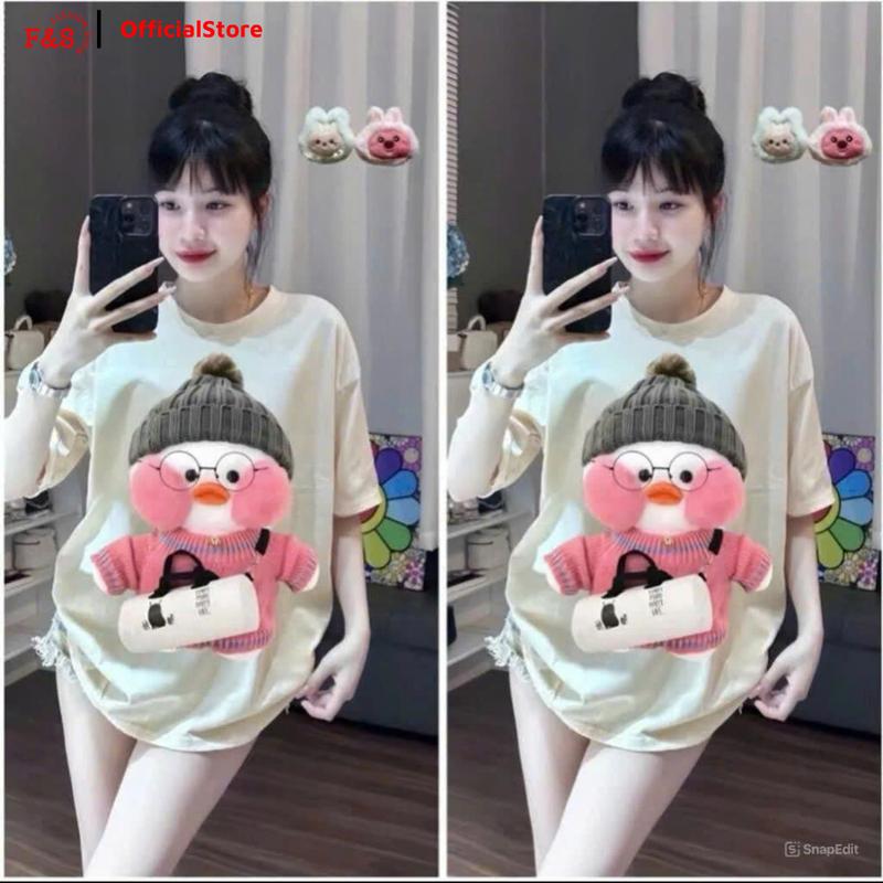 Áo thun nam nữ tay lỡ VỊT MÁ HỒNG from rộng - Áo unisex F&S cho cặp đôi bạn bè hội nhóm Top Women Cổ Tròn Voi
