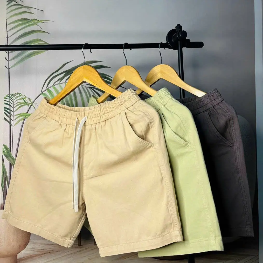 Quần short kaki Hàn Quốc co giãn vải mền mịn, không ra màu, form ngắn trên gối menswear Cotton Có Túi 【khaki+gray】 thường