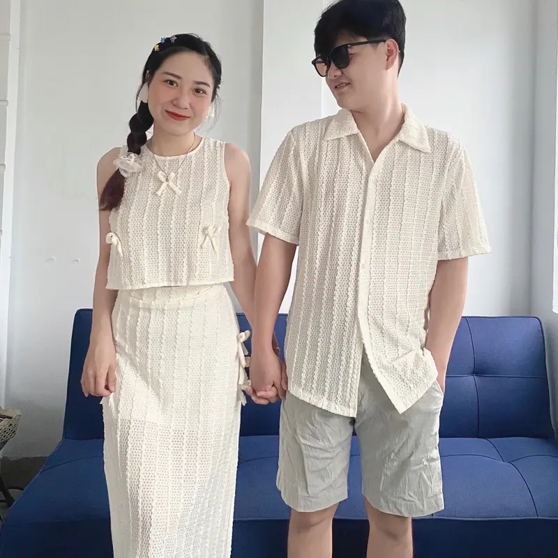 SET ĐỒ ĐÔI ĐI BIỂN XINH CHÂN VÁY DÀI MIDI THUN LƯỚI - YH COUPLE Nữ Áo 1