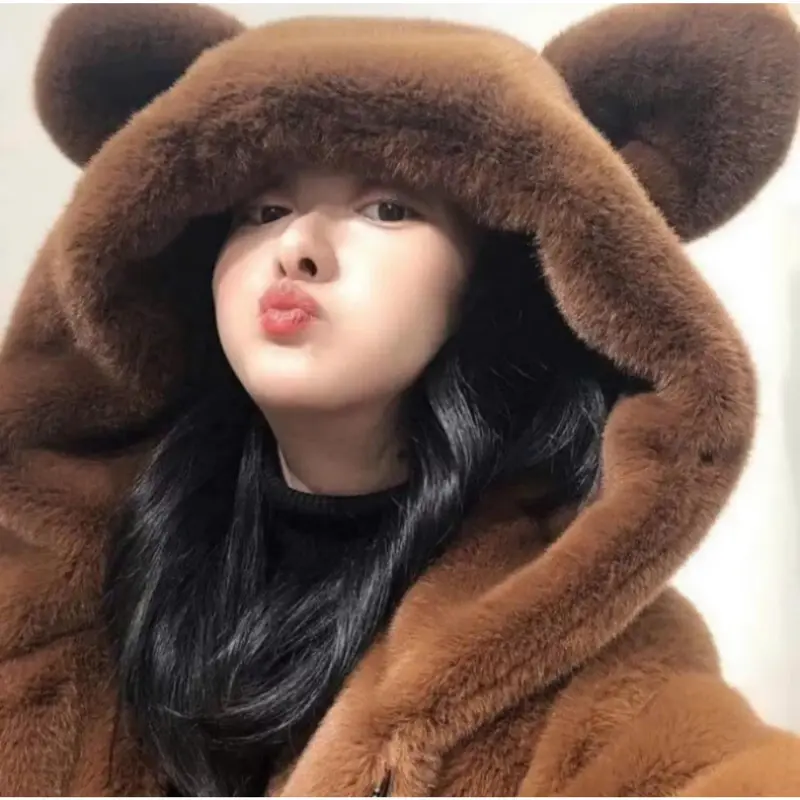 Áo Lông Có Mũ Tai Gấu 2 Lớp Trùm Đầu, Áo Khoác Lông Có Tai Chất Lông Mượt Fom Rộng Thời Trang Nam Nữ 8