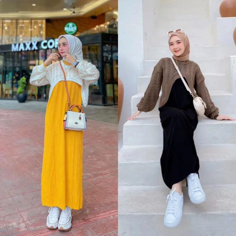 ONE SET RAJUT YURA BALON - BAJU STELAN WANITA KEKINIAN Outer+INNER - MAKS BB 70 KG Muslim Setelan Atasan Dress Panjang Gamis