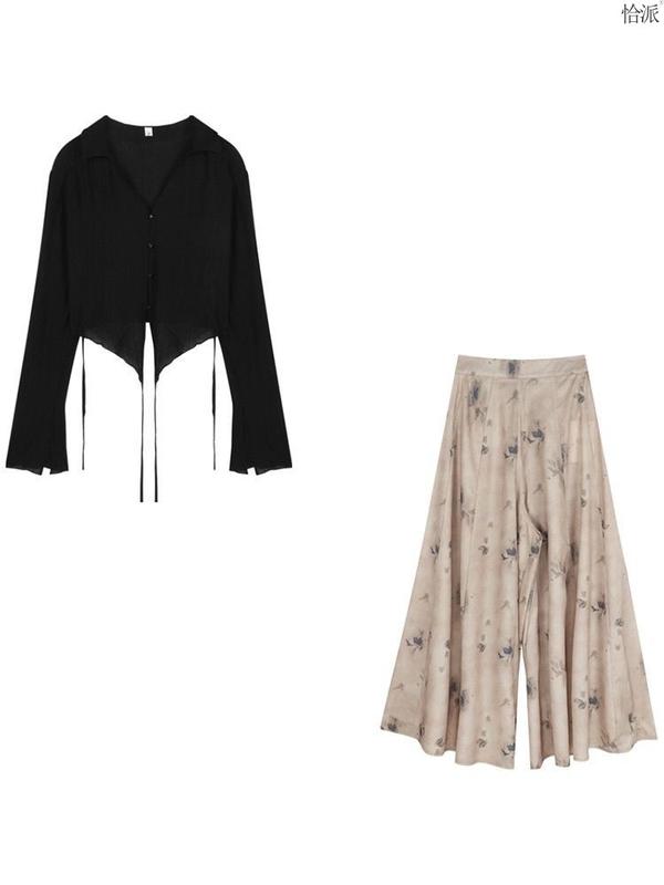 Product Introduction of plus Size Women's Clothing Fat Mm2023 New High-Grade Chinese Wear Anti-Wrinkle Top + Loose Slimming Printed Culottes 1