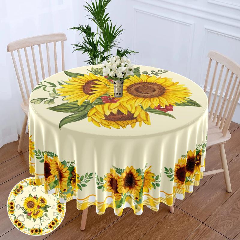 Product Introduction of 1pc Polyester Waterproof Sunflower Oil Painting Round Tablecloth With Mesh Border Table Cover Bohemian Tapestry Suitable For Decorative Or Functional Use In Any Indoor Or Outdoor Dining Occasion 18
