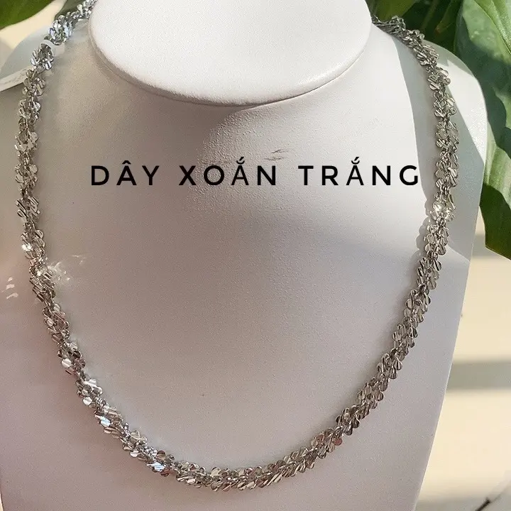 Dây chuyền nữ xoắn trắng xi kim khoá tròn đóng mộc italy