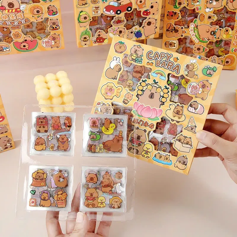 Hộp 100 tấm sticker Capybara, miếng dán DIY trong hình Capybara nhiều mẫu, chuột lang đáng yêu cute 5