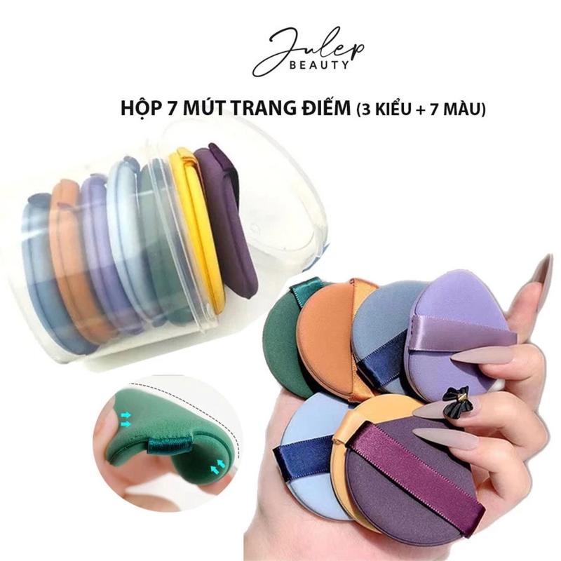 Bộ Mút Trang Điểm Hộp 7 Mút Trang Điểm Tròn Tán Phấn Nước Kem Nền Chọn Ngẫu Nhiên 0