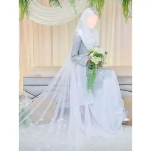 Gaun Akad Pengantin Pernikahan Syar'i V-Neck V-Neck Dress Putih Wanita