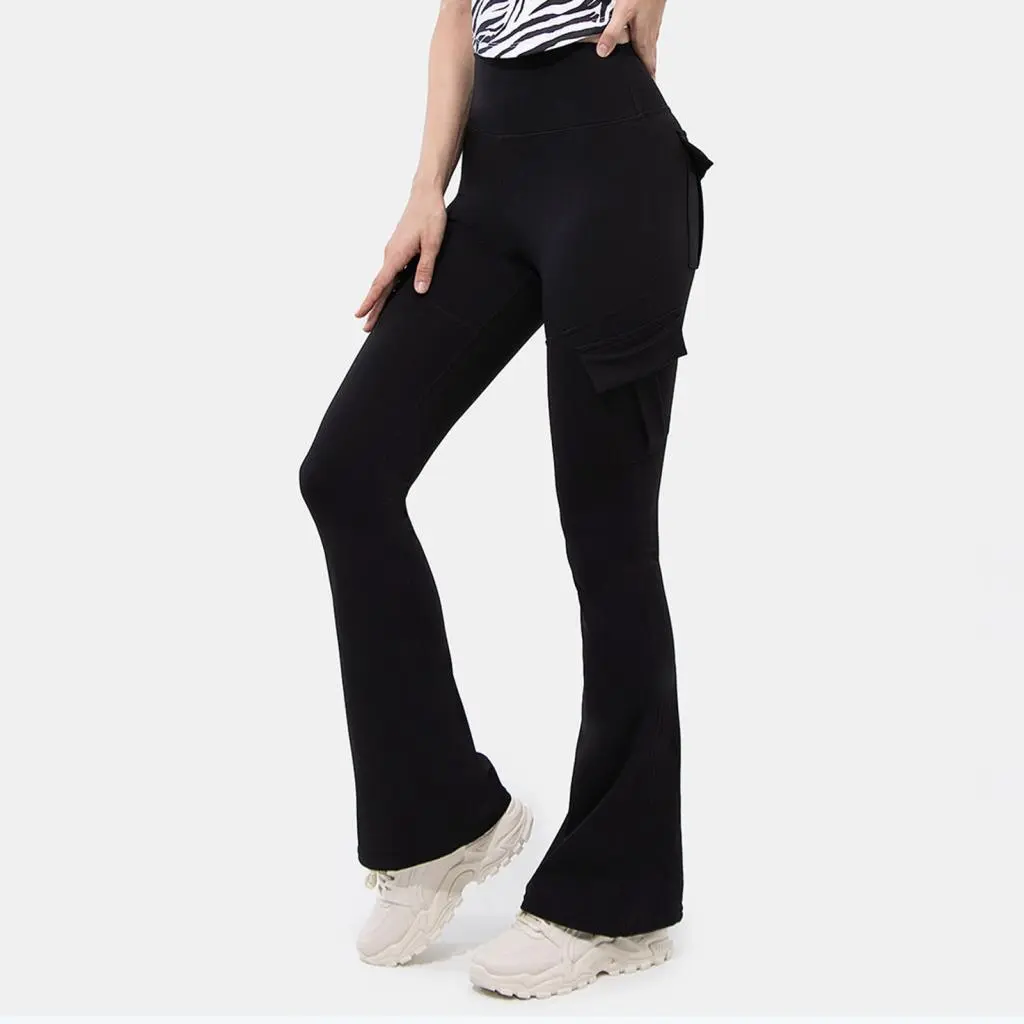 Gezenupo Flared Pants Elastic High Waist Bottoms Stylish High Waist Flared Cargo Pants for Women for Daily Wear in Asia