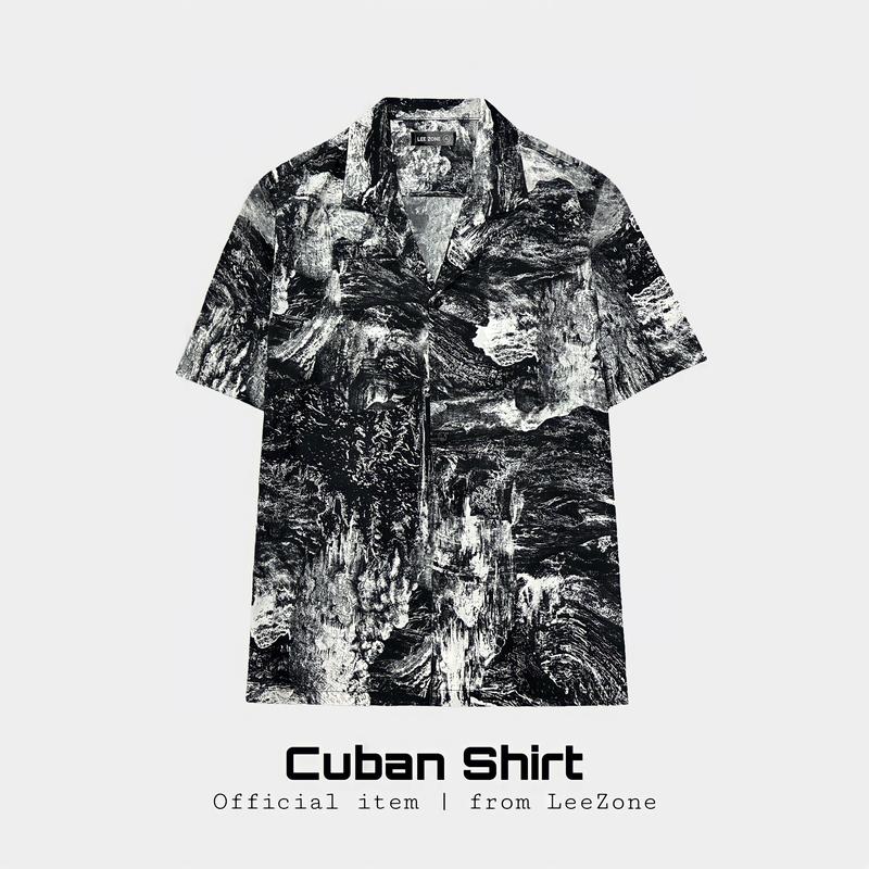 Sơ mi Loang Đen | Áo sơ mi lụa Cuban LeeZone form rộng  Menswear Nam