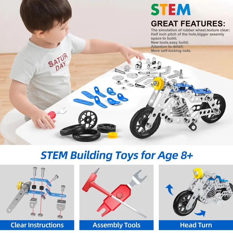 Children's Metal Assembly Motorbike Toys, 3D Alloy Street Motorcycle Model with Screw & Nut Building, Mechanical Fun for Kids, Christmas Gift 4