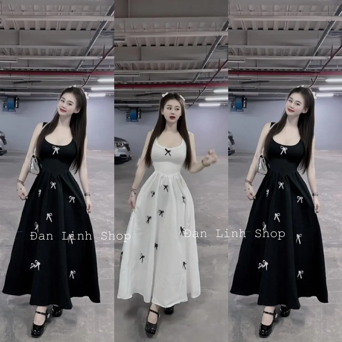Váy Hai Dây Đính Nơ Maxi Sang Chảnh Nữ