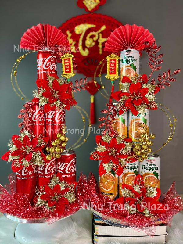 Combo 2 set phụ kiện hoa VIP (làm được 2 tháp lễ như ảnh) trang trí tháp bánh Tài Lộc, tháp oản ngày Tết( 2 set 3 hoa đỏ vàng)