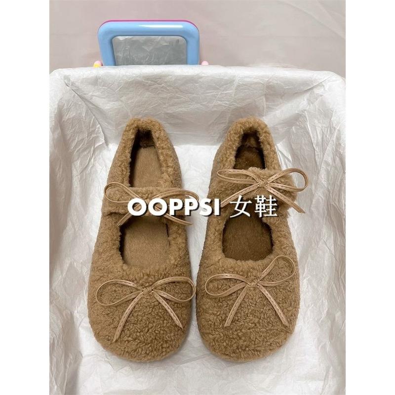 Giày Lông Cừu Đế Bằng Thiết Kế Đẹp, Dành Cho Nữ, Bộ Sưu Tập Thu Đông, Váy Phù Hợp Mới, Dễ Phối Đồ, Mũi Tròn, Cắt Nông, Giày Bông Đế Mềm, 2024 4