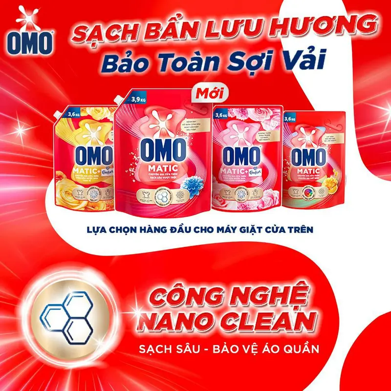 Nước Giặt OMO MATIC Cửa Trên | Cửa Trước | Cửa Ngang Sạch Bẩn Lưu Hương - Túi 3.6KG | 3.7KG 6