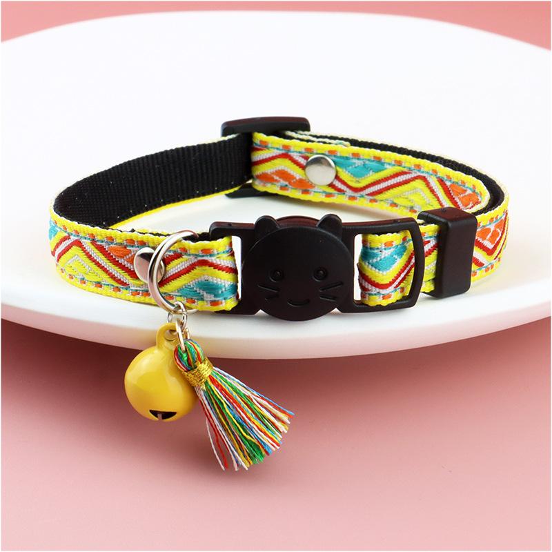 Product Introduction of Adjustable cat collar with tassels and bells embellished pet collar colorful plaid jacquard pattern for cat and dog collars 18