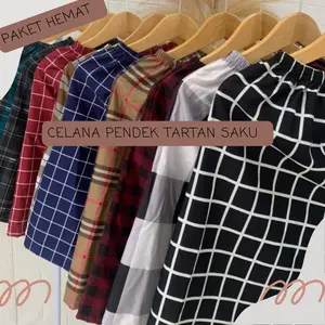 Celana Pendek Tartan Kekinian Paket 55RB 5PCS / 125RB 12PCS Katun Shorts Dewasa  Wanita  Santai  Motif