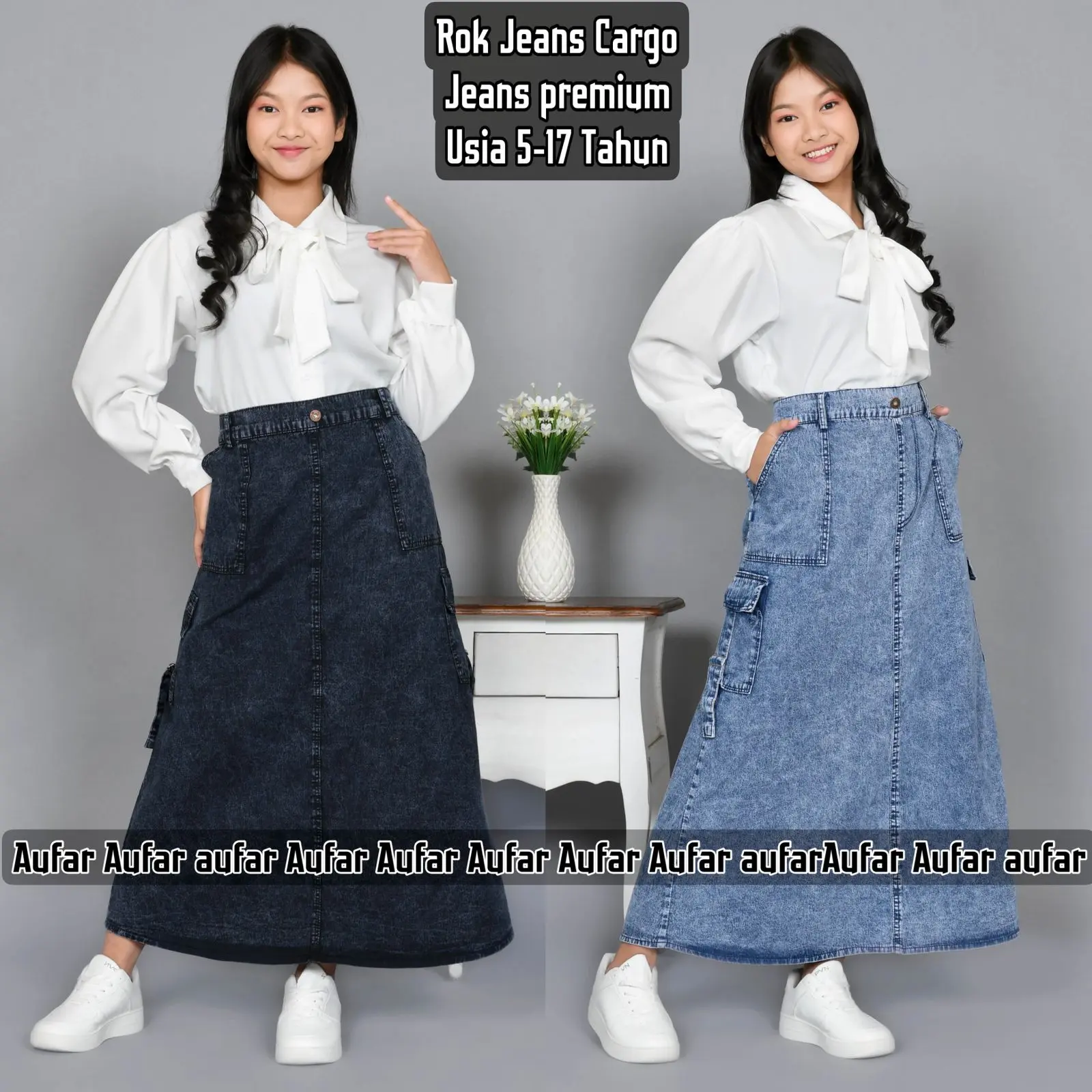 rok anak perempuan rok jeans cargo usia 5 sampai 17 tahun