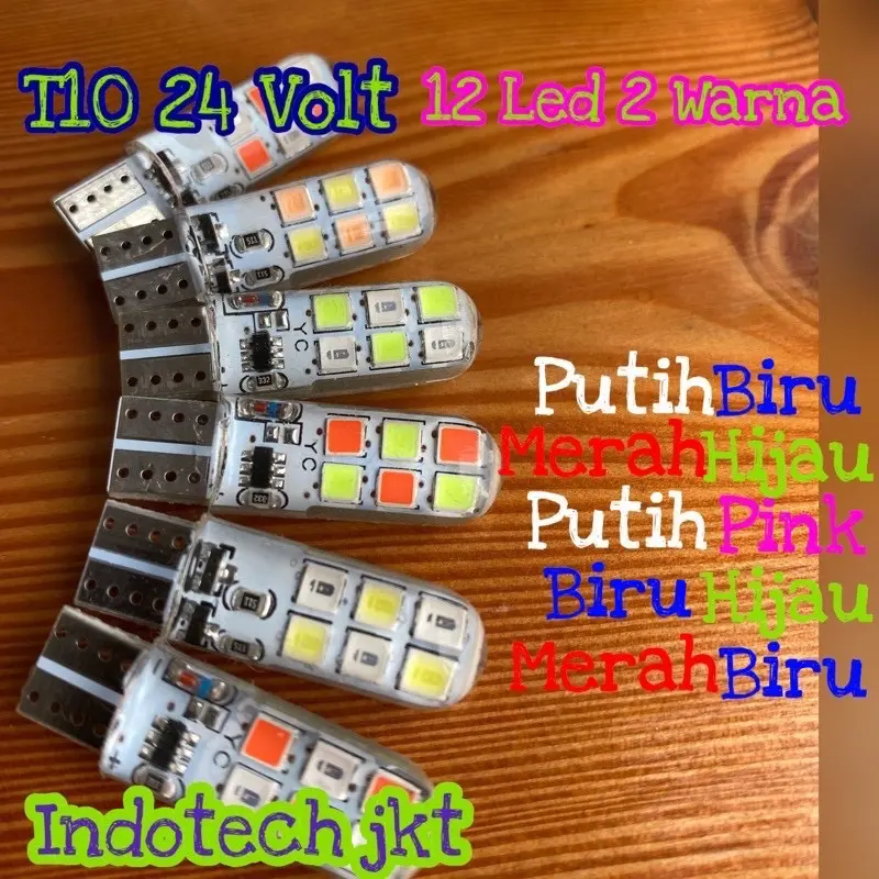 SEPASANG (2 BIJI) Lampu Led Senja T10 12 Led Truk Bis 24 Volt Nyala 2 Warna Kedip 0