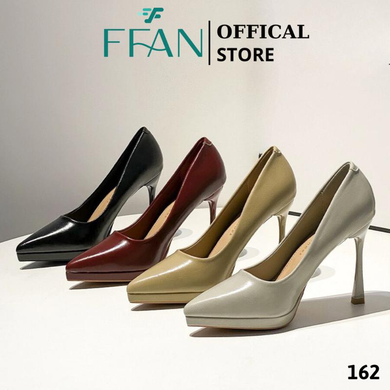Giày nữ cao gót mũi nhọn đế đúp gót nhọn 10 phân 162 FFAN STORE bít mũi da mềm mại big size màu đen be đỏ