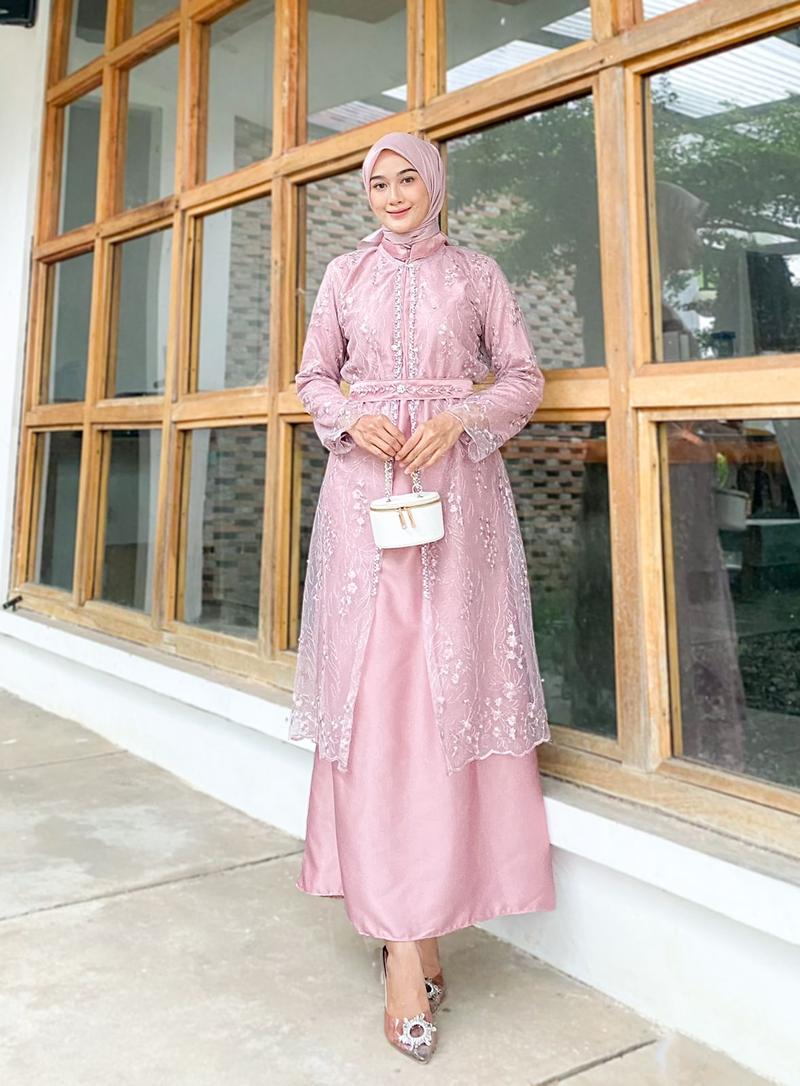 Product Introduction of Julissa Dress Free Outer Brokat Tille Mutiara Rompi Kondangan Gamis Pesta Polos 14