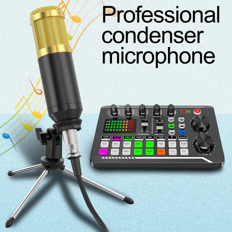 Professional Audio Mixer Kit, Live Sound Card with Stunning DJ Mixer Effects and Voice Changer for Karaoke, Live Streaming, Recording, and Gaming, Smartphone 7