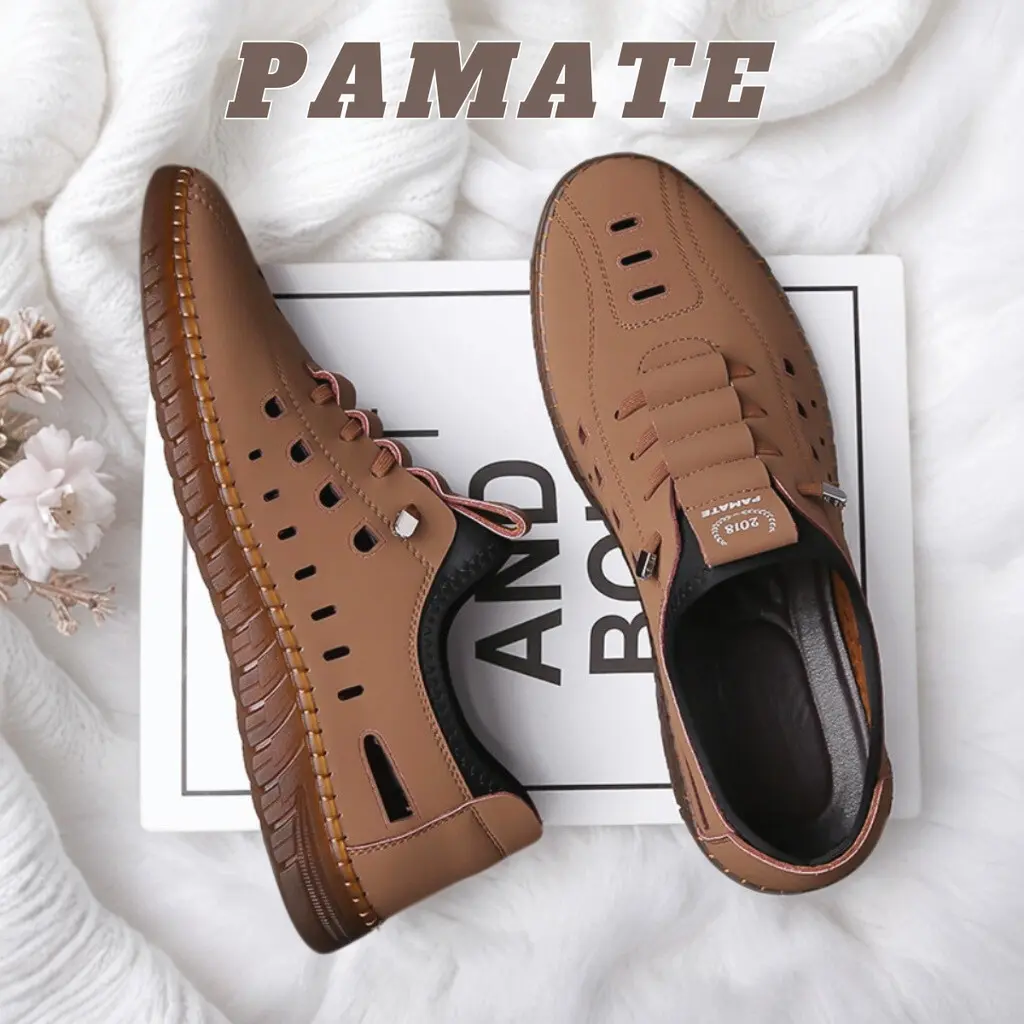 COD Sepatu santai pria dengan kulit ringan dan bernafas Flat Shoes Kasual Pantofel