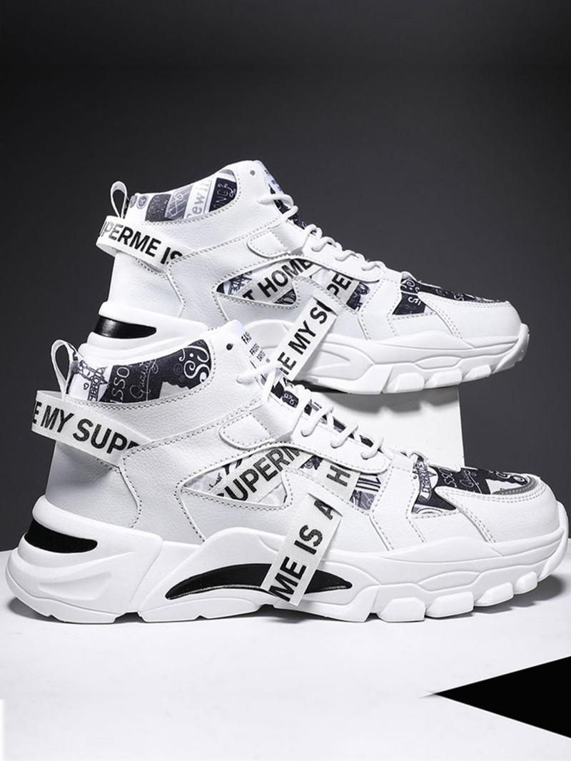 Product Introduction of Men's Fashion Casual Letter Design Patchwork Lace up Chunky Sneakers, Lightweight Breathable Comfortable Sports Running Shoes for Daily Wear 15