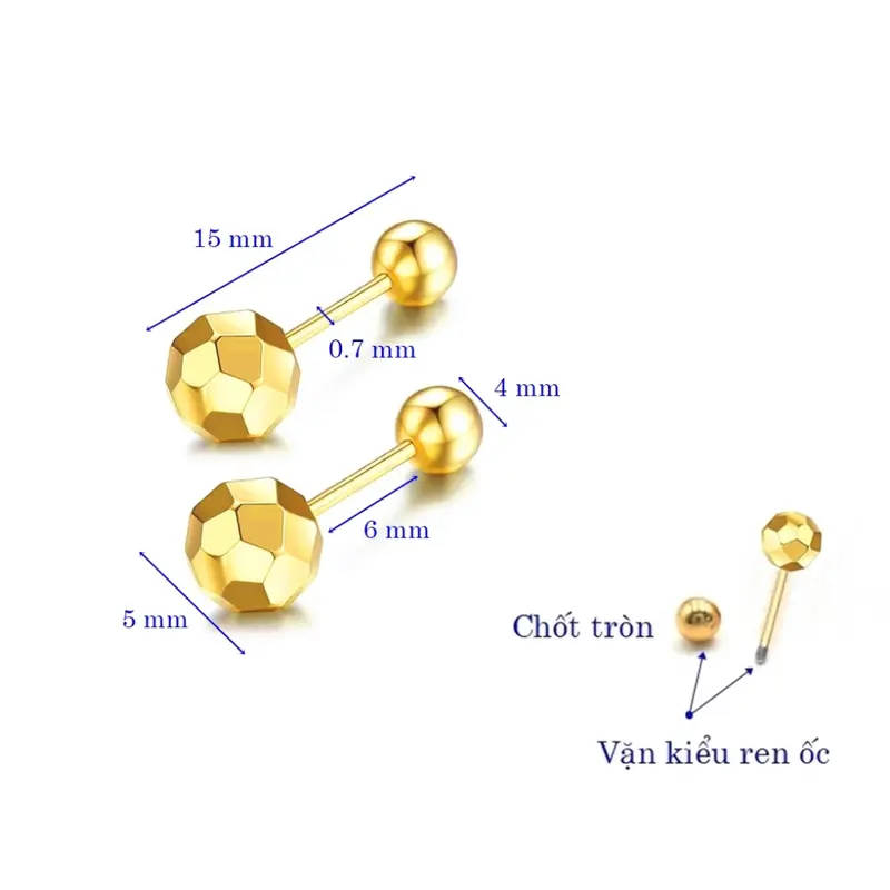 Bông tai titan bi tròn cắt bề mặt cá tính nổi bật sáng màu không gỉ 1