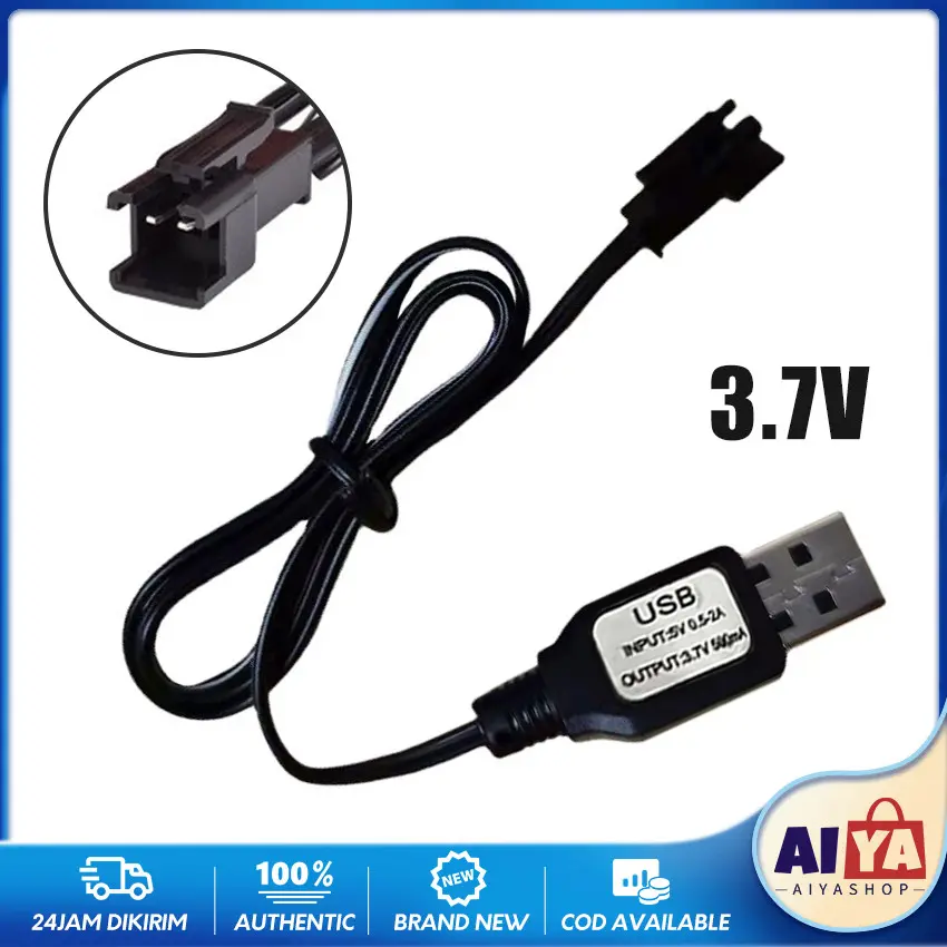 Alat Cas Kabel USB Charger Baterai Litium 3.7Volt Untuk Mobil Remot RC Remote Control Socket Hitam 2Pin Panjang Kabel 45Cm - Casan Baterai RC