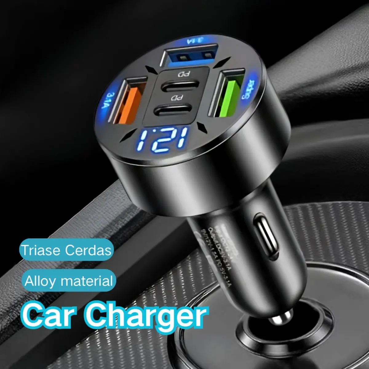 USB Type-C Car Charger Digital Display Car Charger 12/24V Fast Charger 66W Fast Charging PD Mobile Phone Charging Head with Voltage Detection Car Charger Adapter, Cigarette Lighter USB Charger Compatible with All Mobile Phones