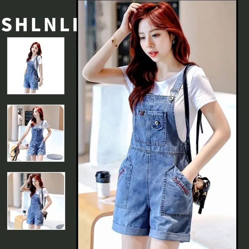 Spring Summer Women's Korean Style Casual Loose Denim Overalls