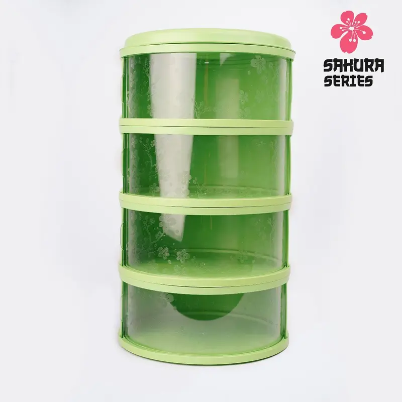 Rak Penyimpanan Makanan 4 Susun Tudung Saji Tingkat  dengan Tutup Food Storage Cover Plastik 5