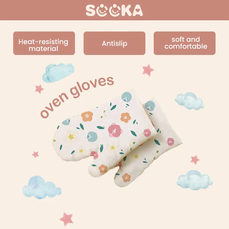 Sooka Sarung Tangan Anti Panas - Sarung Tangan Anti Panas dengan Pola Bunga, Tahan Panas untuk Oven dan Penggunaan Dapur Lainnya, Tahan Suhu Tinggi, Anti Selip HL-ABA888 0