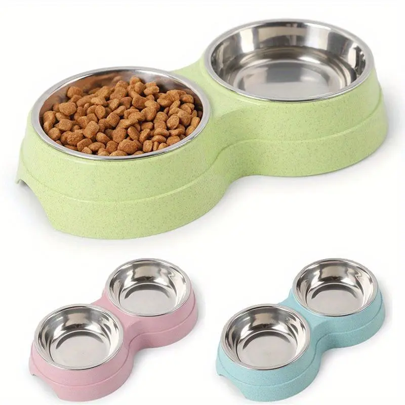 Stainless Steel Double Pet Bowl, 1 Count Non-slip Base Pet Feeder, Easy To Clean Pet Feeding Supplies for Food and Water, Pet Supplies for Dogs & Cats
