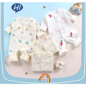MIBABY Bodysuit/Jumpsuit Lengan Panjang Dengan Kancing Tengah/Jumper Katun Bayi