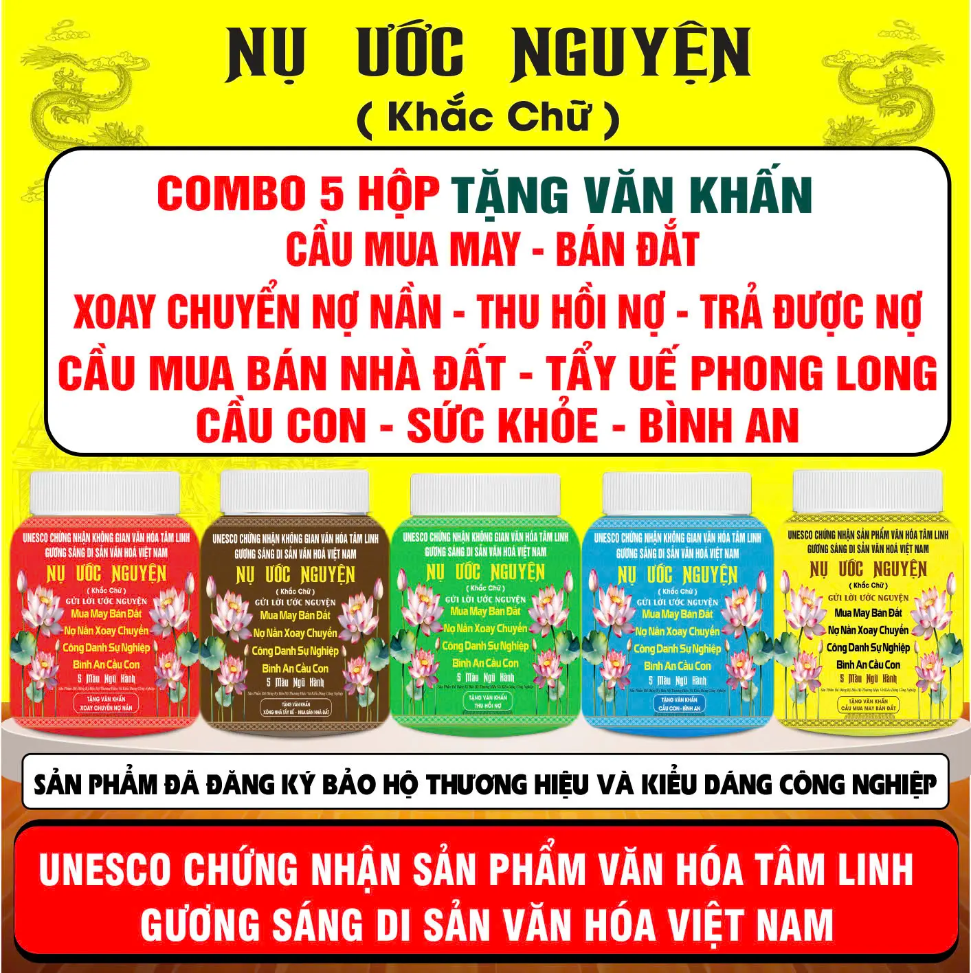 Nụ Ước Nguyện 4 Mặt (Khắc Chữ) - 5 Màu Ngũ Hành