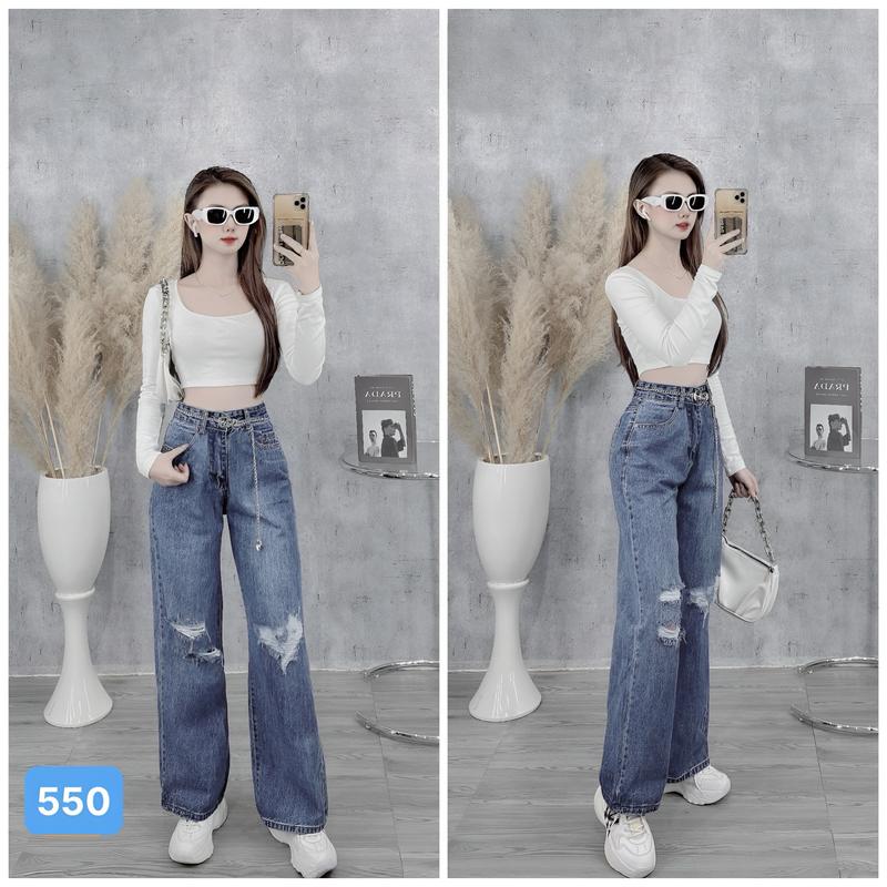  Quần bò baggy nữ suông màu xanh phong cách Ulzzang - Quần rin nữ ống rộng OBOKFASHION QBG550 Pants Women 
